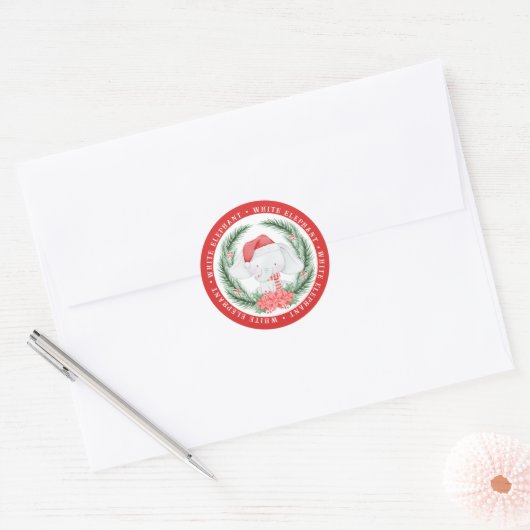 White Elephant Kerstmis Ronde Sticker (Envelop)