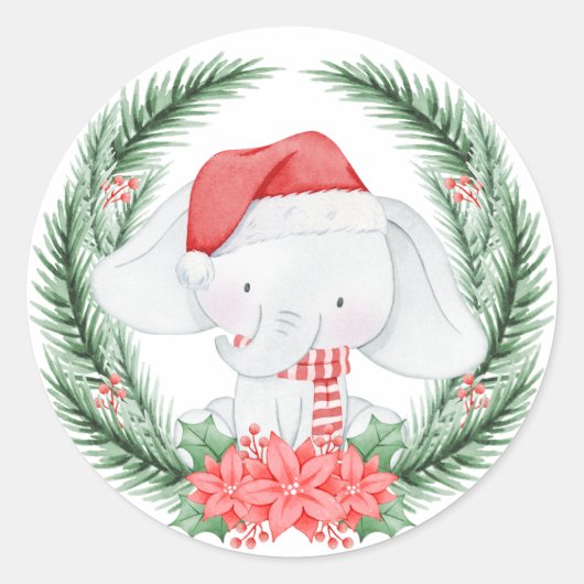 White Elephant Kerstmis Ronde Sticker (Voorkant)