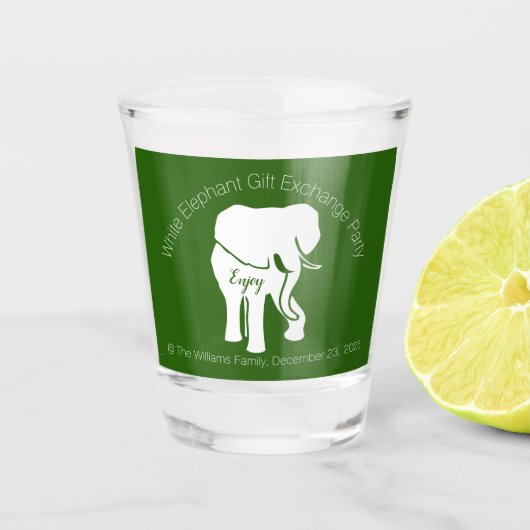 White Elephant on Green Background Custom Text Shot Glas (Voorkant)