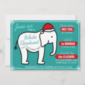 White Elephant Party Christmas (Blauwgroen) Uitnod Kaart (Voorkant)
