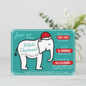 White Elephant Party Christmas (Blauwgroen) Uitnod Kaart (Staand voorkant)