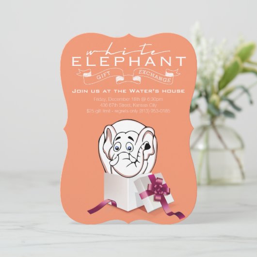 White Elephant Party Invitation | Aangepaste kleur Kaart (Staand voorkant)