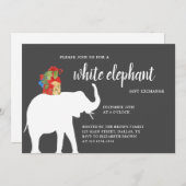 White Elephant Party Invitation, Gift Exchange Kaart (Voorkant / Achterkant)
