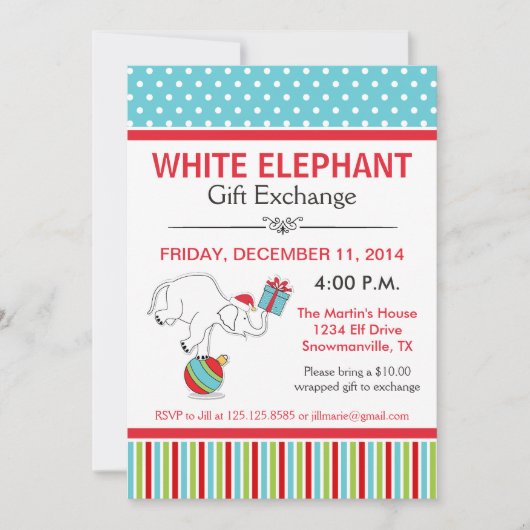 White Elephant Party Invitation Kaart (Voorkant)