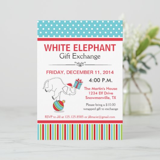 White Elephant Party Invitation Kaart (Staand voorkant)