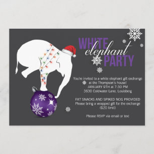 White Elephant Party Invitation   Paars/grijs Kaart