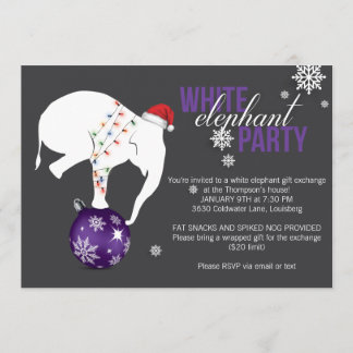 White Elephant Party Invitation | Paars/grijs Kaart