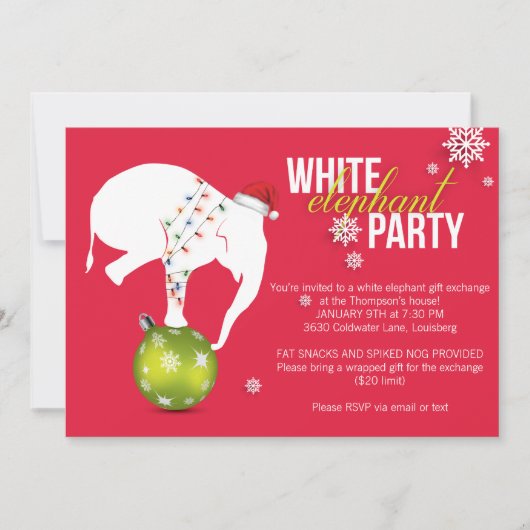 White Elephant Party Invitation | Roze rood Kaart (Voorkant)