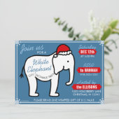 White Elephant Party Kerstmis (Blauw) Uitnodiging (Staand voorkant)