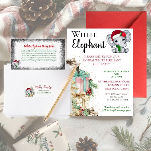 White Elephant Party Rules Card | Funny & Elegant  Informatiekaartje