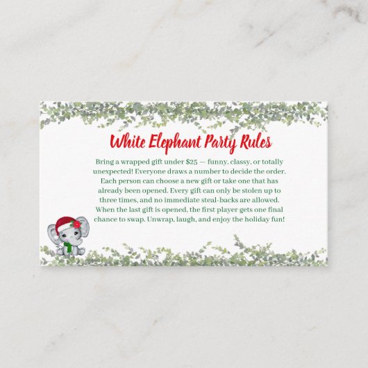 White Elephant Party Rules Card | Funny & Elegant Informatiekaartje (Voorkant)