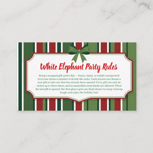 White Elephant Party Rules Card | Funny & Elegant  Informatiekaartje (Voorkant)