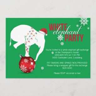 White Elephant Party Uitnodiging Green