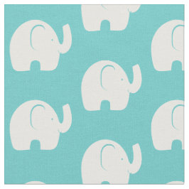 White Elephant Pattern Aqua Stof
