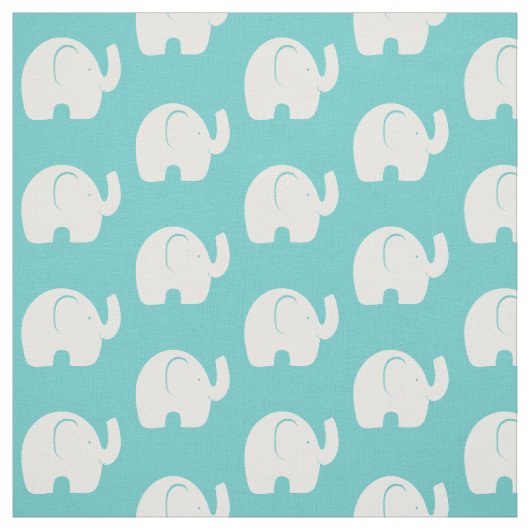 White Elephant Pattern Aqua Stof (Swatch)