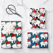 White Elephant Santa Hat Design Wrapping Paper