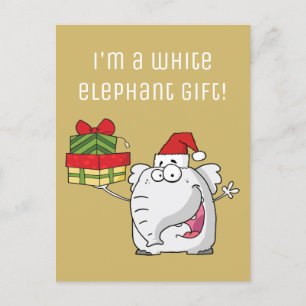 White Elephant Santa Hat Gifts Cartoon Feestdagenkaart