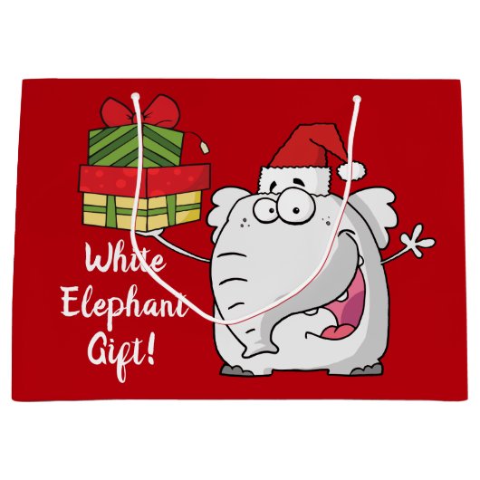 White Elephant Santa Hat Gifts Cartoon Groot Cadeauzakje (Voorkant)