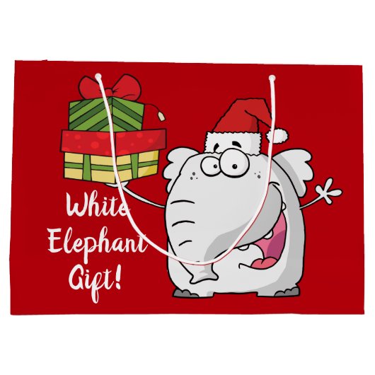 White Elephant Santa Hat Gifts Cartoon Groot Cadeauzakje (Achterkant)