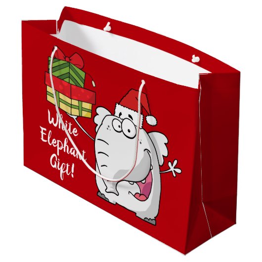 White Elephant Santa Hat Gifts Cartoon Groot Cadeauzakje (Achterkant Gekanteld)