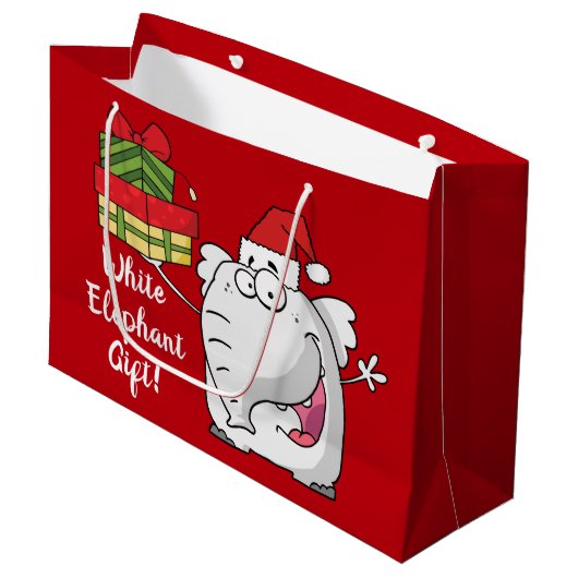 White Elephant Santa Hat Gifts Cartoon Groot Cadeauzakje (Voorkant Gekanteld)