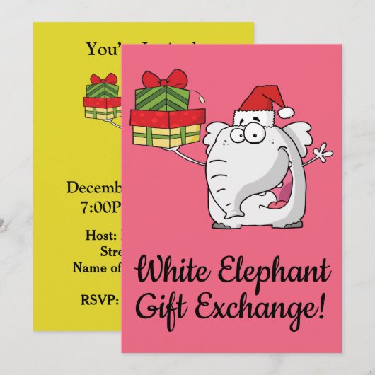 White Elephant Santa Hat Gifts Cartoon Kaart (Voorkant / Achterkant)