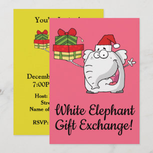 White Elephant Santa Hat Gifts Cartoon Kaart