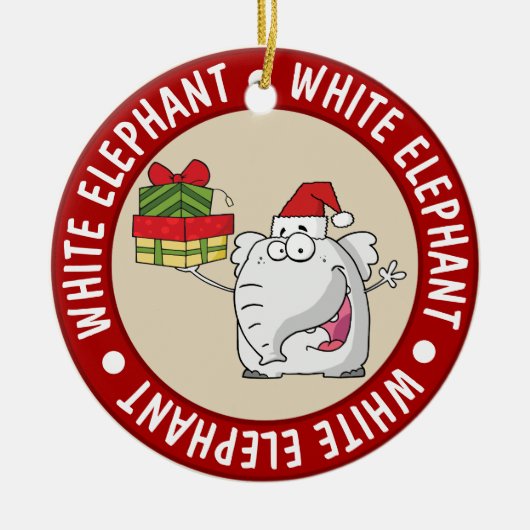 White Elephant Santa Hat Gifts Cartoon Keramisch Ornament (Voorkant)