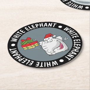 White Elephant Santa Hat Gifts Cartoon Ronde Kartonnen Onderzetter