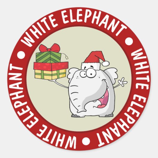 White Elephant Santa Hat Gifts Cartoon Ronde Sticker (Voorkant)