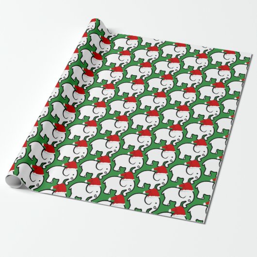 White Elephant Santa Hat Wrapping Paper Roll Cadeaupapier (Uitgerold)