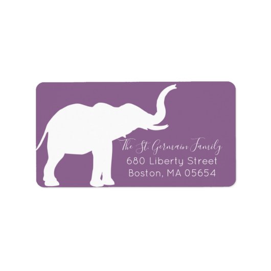 White Elephant Silhouette Paars Return Address Etiket (Voorkant)