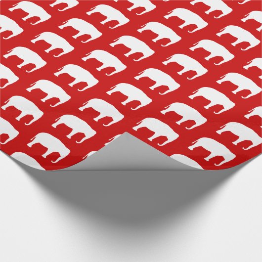 White Elephant Silhouettes Pattern Red en White Cadeaupapier (Hoek)