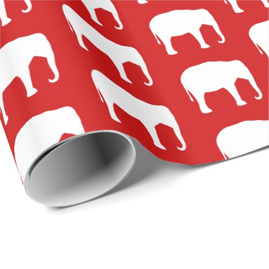White Elephant Silhouettes Pattern Red en White Cadeaupapier (Rol Hoek)