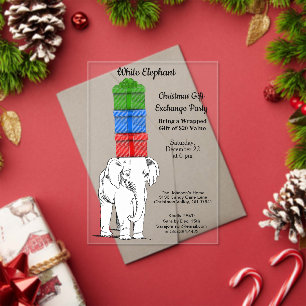 White Elephant Stacked Gift Exchange Party Acryl Uitnodigingen
