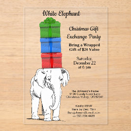 White Elephant Stacked Gift Exchange Party Acryl Uitnodigingen