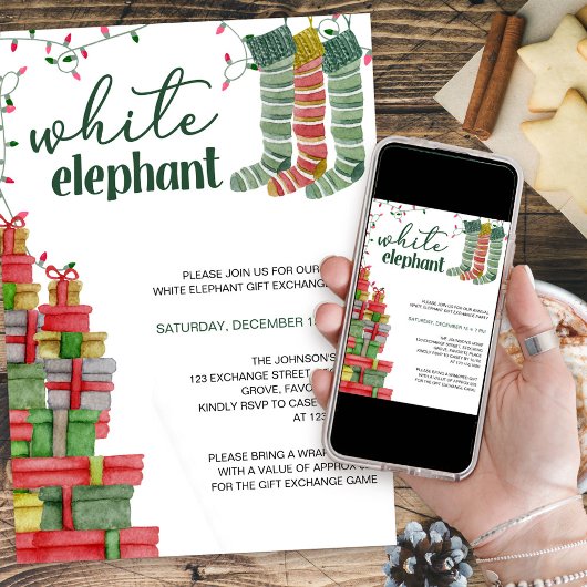 White Elephant Stockings and Cadeaus Holiday Kaart
