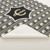 White Elephant Tribal Pattern Black Gold Monogram Sherpa Deken (3/4)