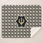 White Elephant Tribal Pattern Black Gold Monogram Sherpa Deken (Voorkant (horizontaal))