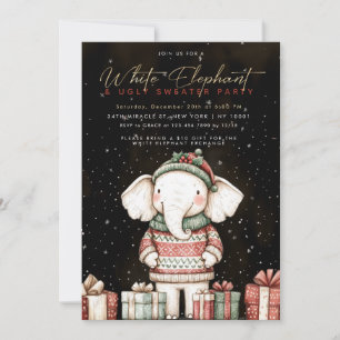 White Elephant Ugly Sweater Party Invitation Kaart
