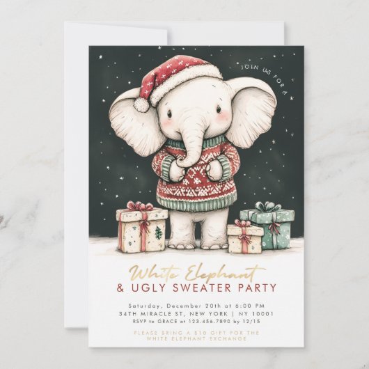 White Elephant Ugly Sweater Party Invitation Kaart (Voorkant)