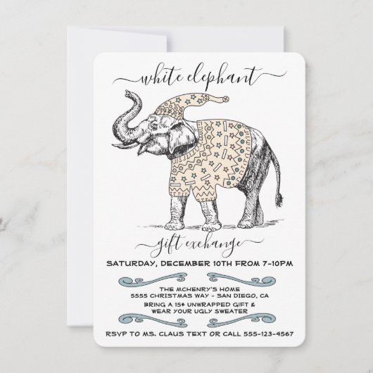 White Elephant Ugly Sweater Party Invitation Kaart (Voorkant)