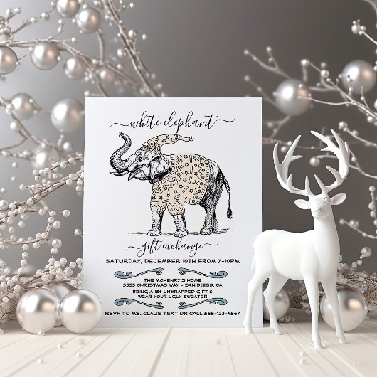 White Elephant Ugly Sweater Party Invitation Kaart