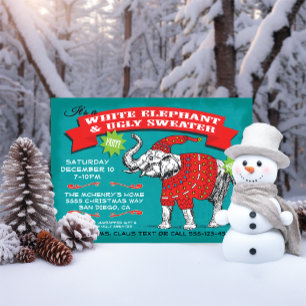 White Elephant Ugly Sweater Party Invitation Kaart