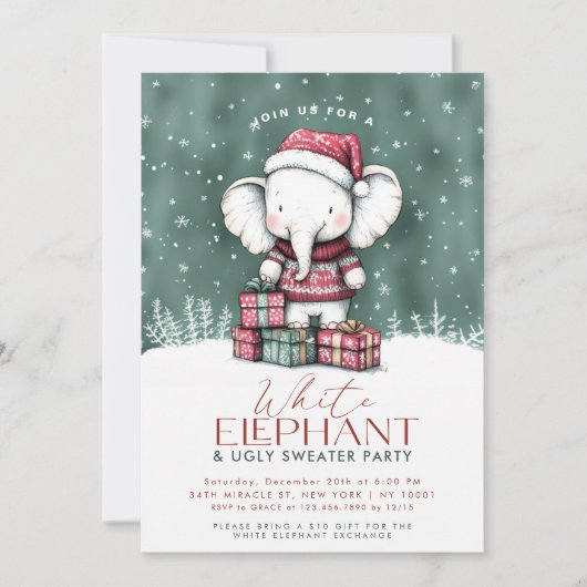 White Elephant Ugly Sweater Party Invitation Kaart (Voorkant)