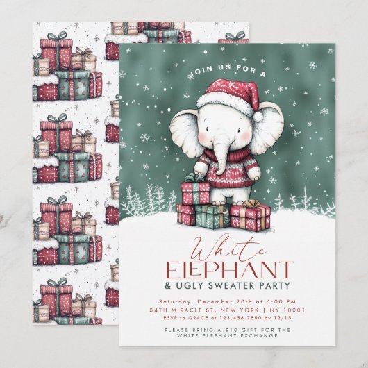 White Elephant Ugly Sweater Party Invitation Kaart (Voorkant / Achterkant)