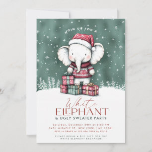 White Elephant Ugly Sweater Party Invitation Kaart