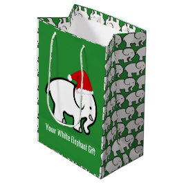 White Elephant with Santa Hat Design Gift Bag Medium Cadeauzakje