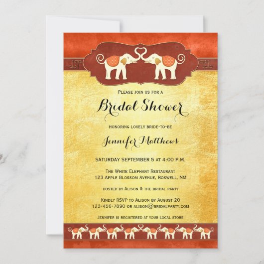 White Elephants Indian Bridal Shower Invitation Kaart (Voorkant)