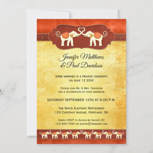 White Elephants Indian Post Wedding Invitation Kaart (Voorkant)